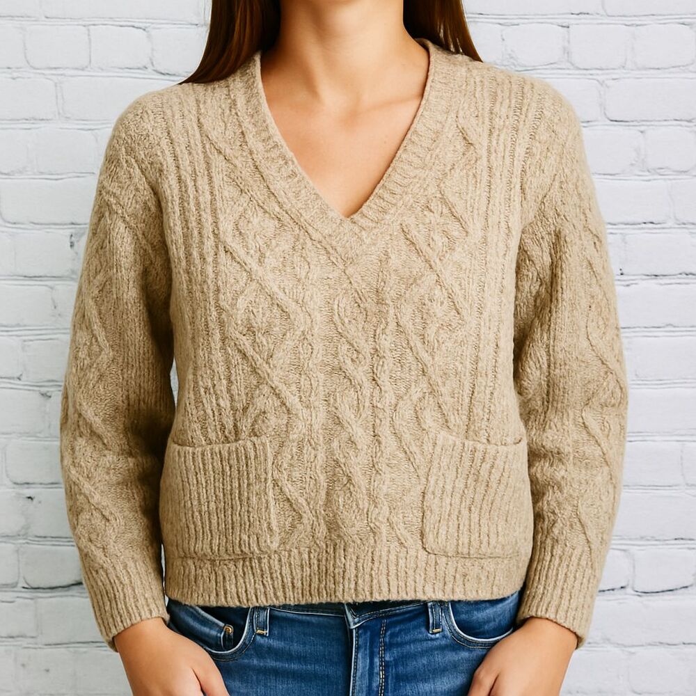Soft Surroundings Academia Chunky Knit Sweater Medium Pocket Pullover Cashemere
